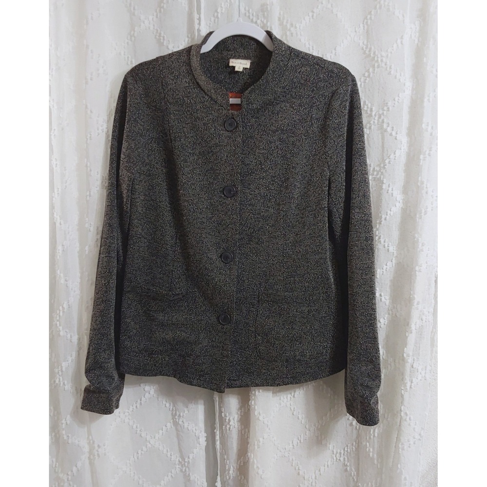 Hem & Thread Womens Large Black Textured Button Down Peplum Back Jacket